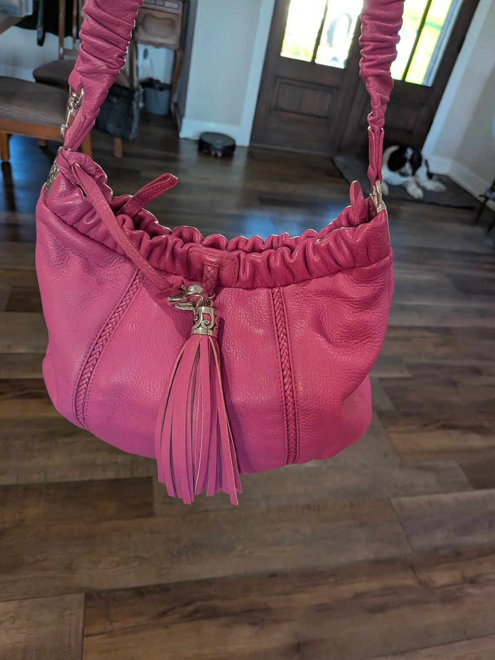 Brighton Pink Gathered Leather Hobo with Tassel 3 Way
